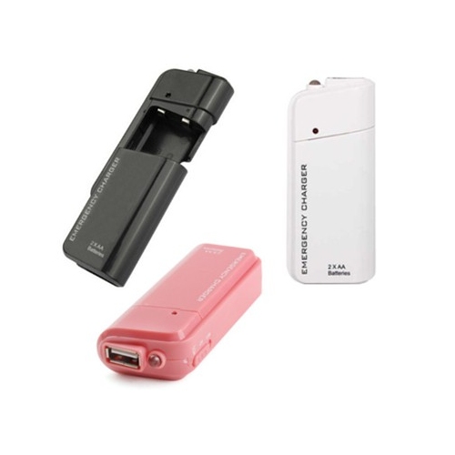 Mark Dialoog Getuigen Powerbank noodlader voor twee AA batterijen met USB poort en lampje