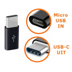 Zwarte connector van Micro USB naar USB-C ingang adapter verloopje
