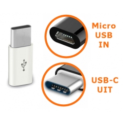 Witte connector van Micro USB naar USB-C ingang adapter verloopje
