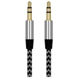 Zilver kleurigemale audio kabel voor de smartphone of tablet voor een versterker of speaker