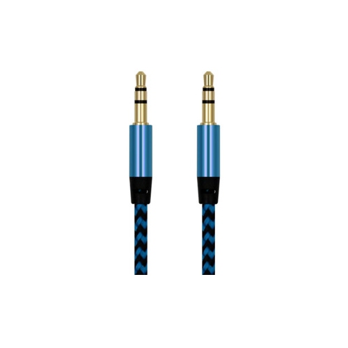 Blauwe male audio kabel voor de smartphone of tablet voor een versterker of speaker blauw