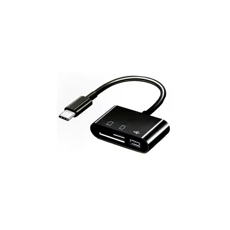 Powice USB-C Kaartlezer – 2 Stuks, TF/microSD-adapter Tot 128GB, Met Hangketting (zwart)