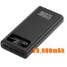 Zwarte nood accu powerbank om de smartphone en tablet op te laden 20000 mah usb snelladen zwart