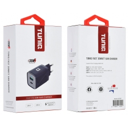 TUNIQ APD 30W GaN adapter - Dual Poort - Zwart