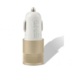 Witte goudkleurige 12 Volt autolader met dubbele USB aansluiting