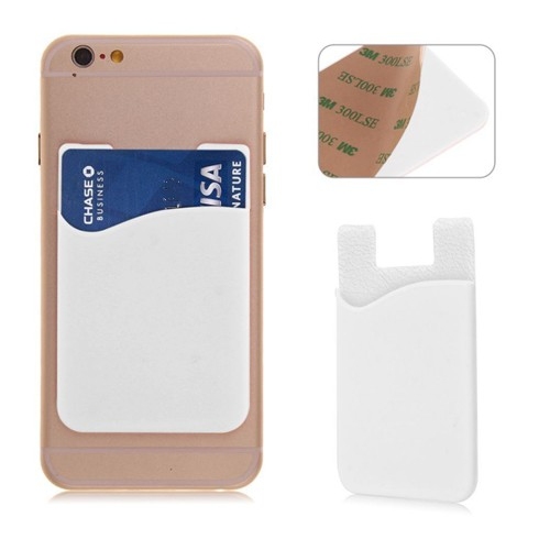 Witte houder voor een pasje voor op de achterkant van de smartphone of telefoon Witte houder voor een pasje voor op de achterkant van de smartphone of telefoon