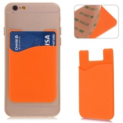 Zelfklevende oranje houder voor pasjes voor op de achterkant van de smartphone