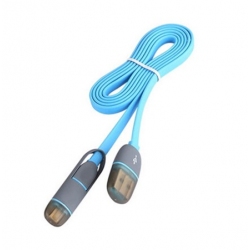 Blauwe twee in een oplaad kabel met lightning aansluiting en Micro USB aansluiting