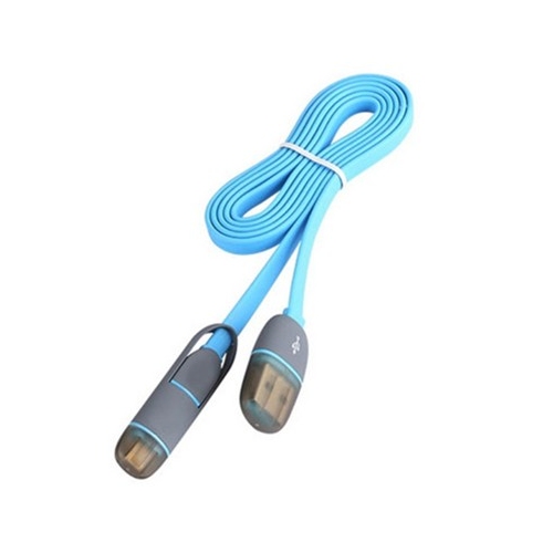 Blauwe twee in een oplaad kabel met lightning aansluiting en Micro USB aansluiting