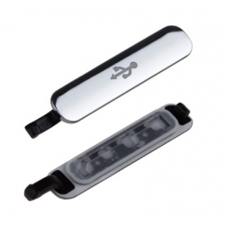 Zilverkleurig klepje voor de USB poort aan onderkant van de Samsung Galaxy S5 Zilverkleurig klepje voor de USB poort aan onderkant van de Samsung Galaxy S5