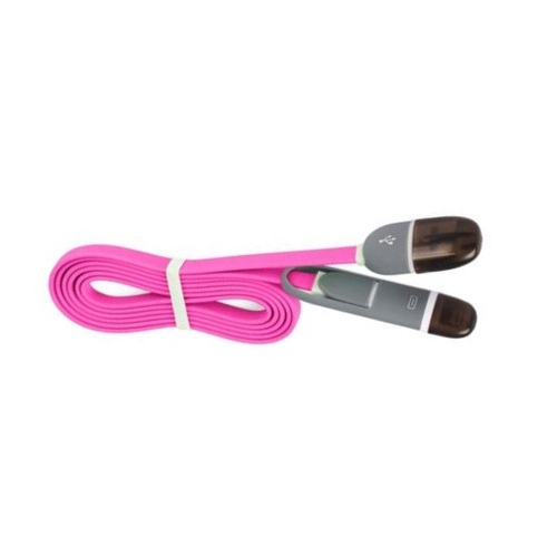 Roze twee in een oplaad kabel met lightning aansluiting en Micro USB aansluiting
